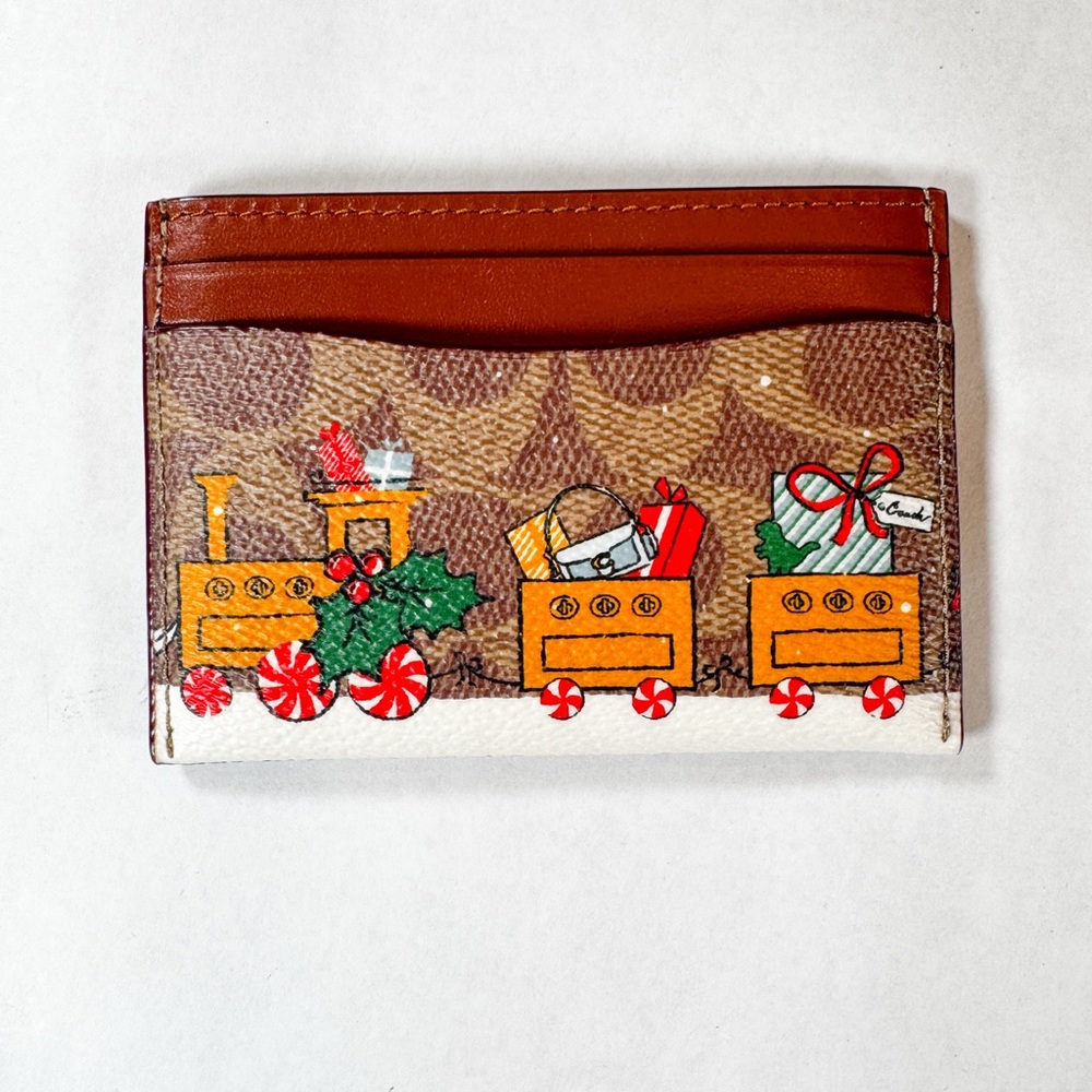 🎄✨ Coach Holiday Train Card Case – Signature Canvas – NWT ✨🎄